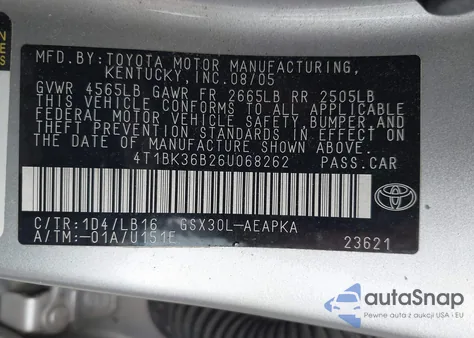 2006 Toyota Avalon Limited из США, поврежденный, VIN 4T1BK36B26U068262